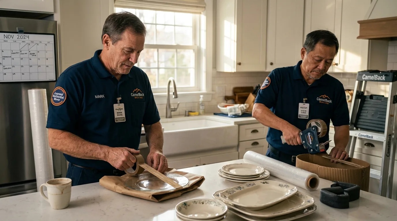 Professional crew packing kitchen dishware in Middleton, ID